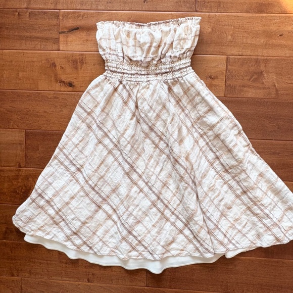 Gianni Bini Dresses & Skirts - Vintage Gianni Bini Strapless Linen Dress Size 10 Brown/cream Plaid
